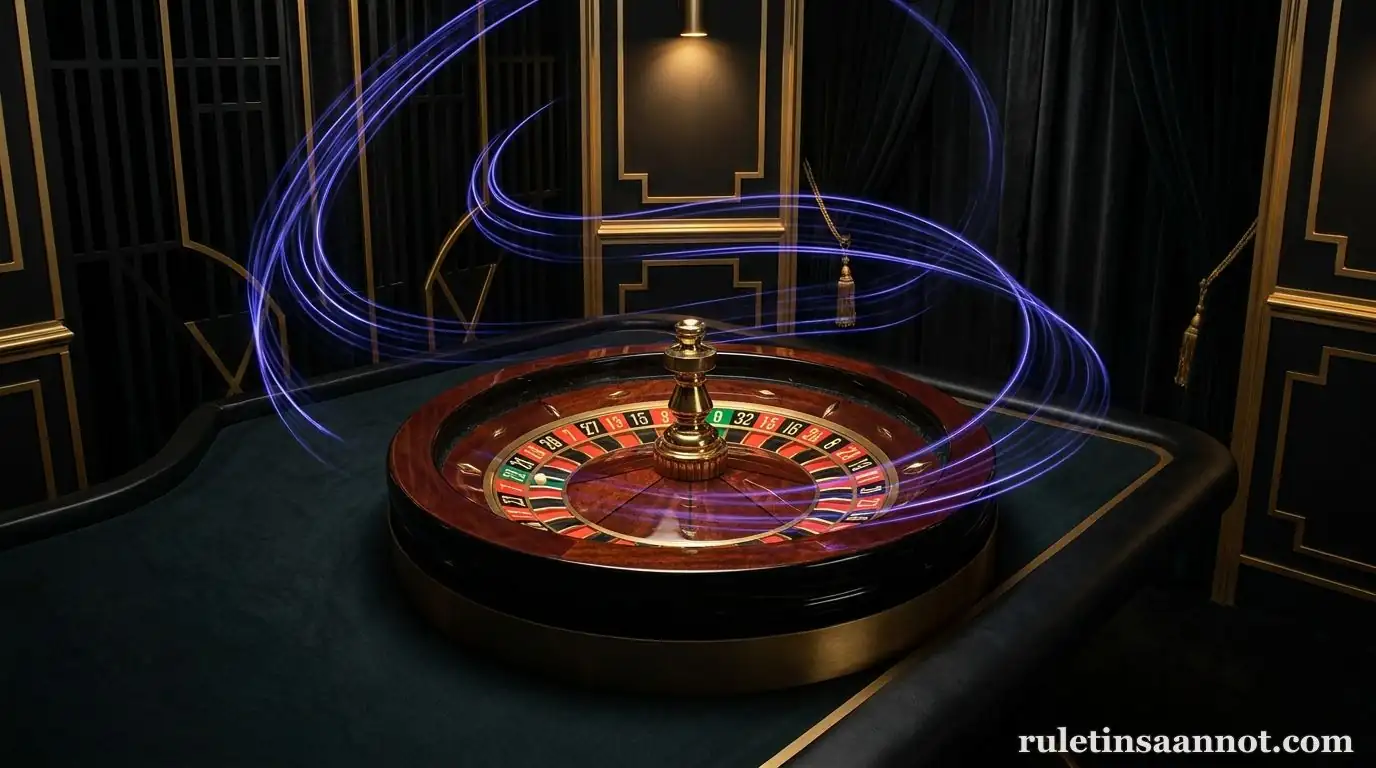 Lightning Roulette -studio: rulettipyörä ja salamaefektit tummassa live-kasinosalissa